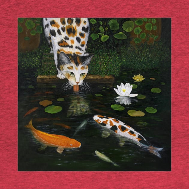 Calico Cat and Koi Fish by KarenZukArt